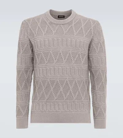 Zegna Aran Wool Sweater In Brown