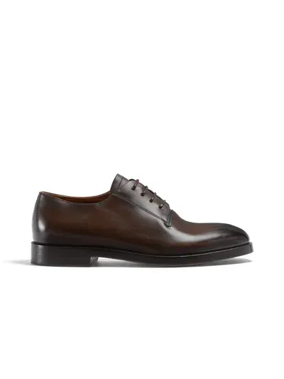 Zegna Siena Flex Leather Derby Shoes In Brown