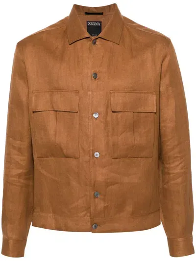 Zegna Brown Oasi Linen Shirt