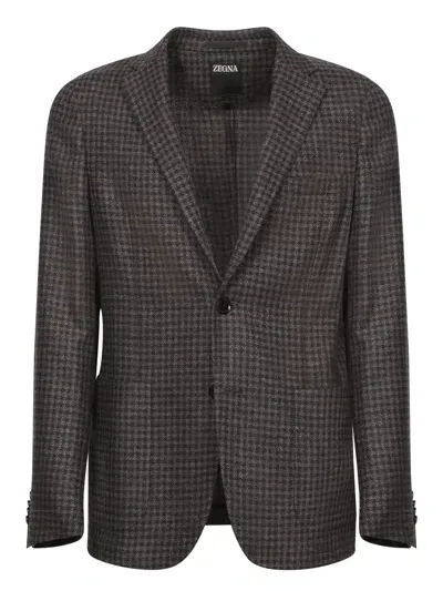 Zegna Brown/black Wool And Cashmere Jacket