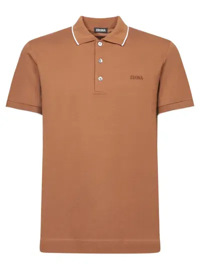 Zegna Burnt Tonal Piquet Polo Shirt In Brown