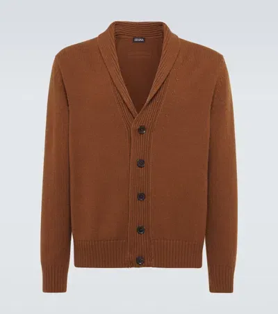 Zegna Cashmere And Mohair Cardigan In Beige