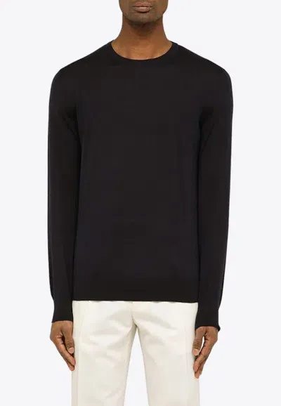 Zegna Cashmere And Silk Crewneck Sweater In Blue