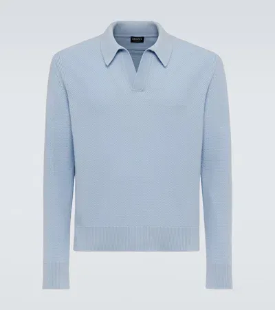 Zegna Cashmere Polo Sweater In Blue