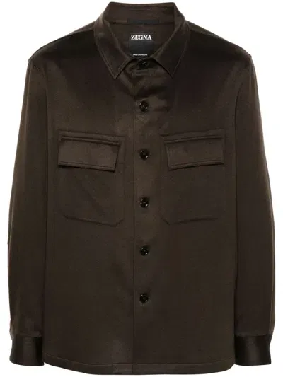 Zegna Cashmere Shirt In Brown