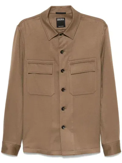 Zegna Cashmere Shirt In Brown