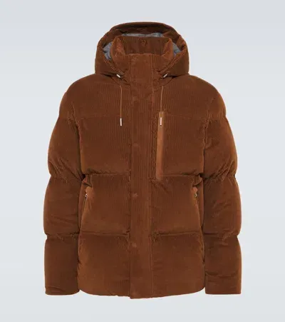 Zegna Cotton And Cashmere Corduroy Down Jacket In Brown