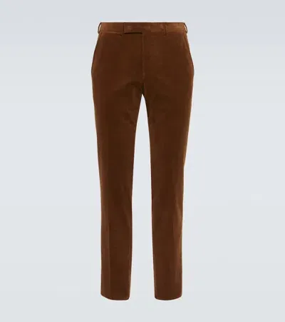 Zegna Cotton And Cashmere Corduroy Slim Pants In Brown