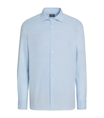 Zegna Cotton-cashmere Cashco Shirt In Blue