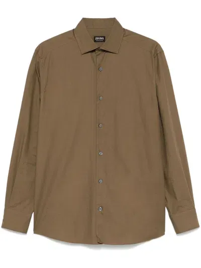 Zegna Cotton Shirt In Brown