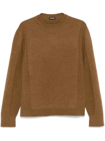 Zegna Crew-neck Sweater In Brown