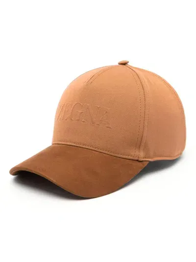 Zegna Embossed-logo Twill Cap In Brown