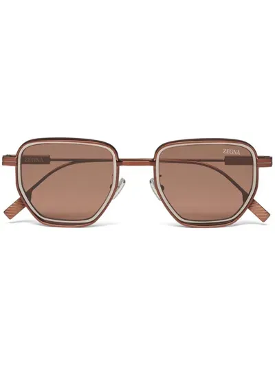 Zegna Hexagon-frame Sunglasses In Brown