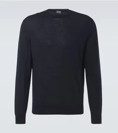 Zegna High Performance Wool Sweater In Blue