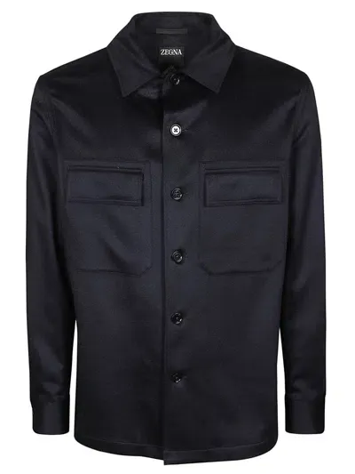 Zegna Oasi Cashmere Overshirt In Blue