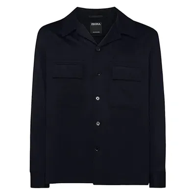 Zegna Cashmere Shirt In Azul Oscuro