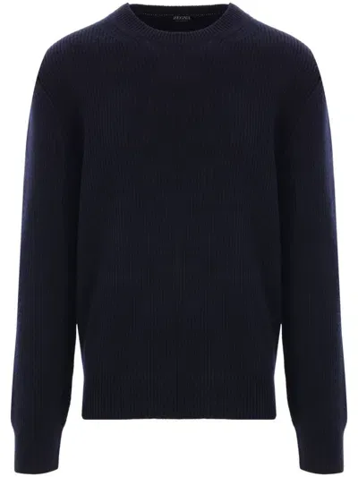 Zegna Knit Crew-neck Jumper In Blue