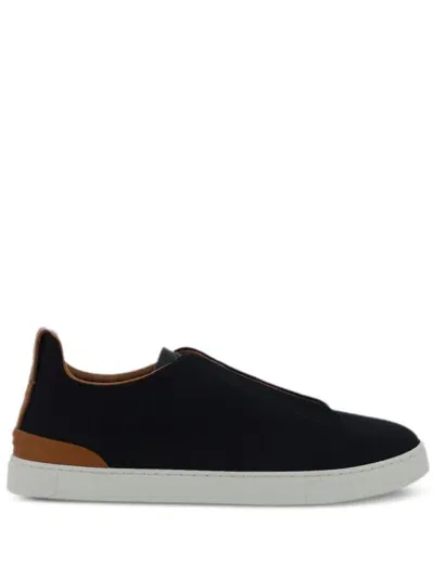 Zegna Leather Sneakers In Blue