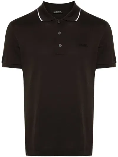 Zegna Logo-embroidered Polo Shirt In Brown