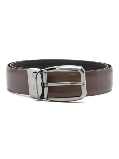 Zegna Logo-engraved Belt In Brown