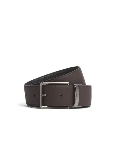 Zegna Logo Engraved Reversible Buckle Belt In Brown