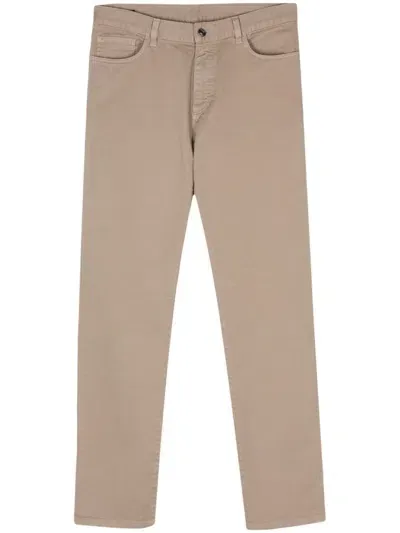 Zegna Logo-patch Trousers In Brown