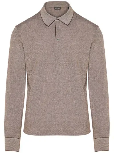 Zegna Long-sleeve Polo Shirt In Brown