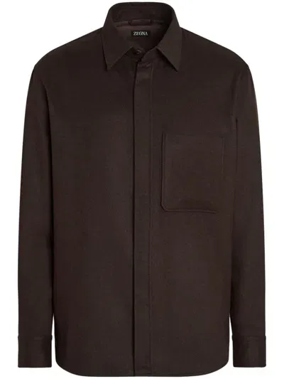 Zegna Long-sleeved Shirt In Brown