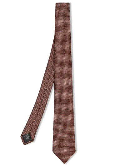 Zegna Micro Pattern Silk Tie In Brown