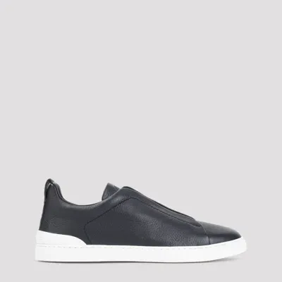 Zegna Navy Blue Slip On Sneakers