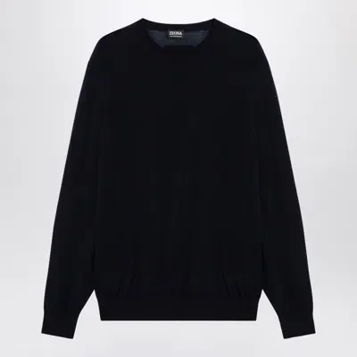 Zegna Navy Crewneck Sweater In Blue