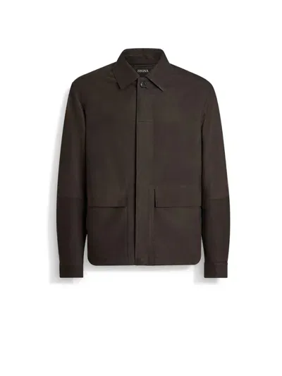 Zegna Nubuck Blouson Leather Jacket In Brown