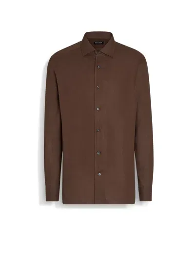 Zegna Oasi Linen Shirt In Brown