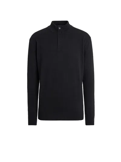 Zegna Black Oasi Cashmere Zip Mock Neck Sweater In Noir