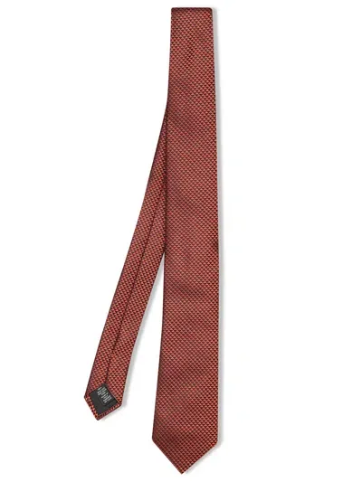 Zegna Optical Orange Silk Tie In Brown