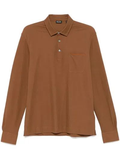 Zegna Piqué Polo Shirt In Brown