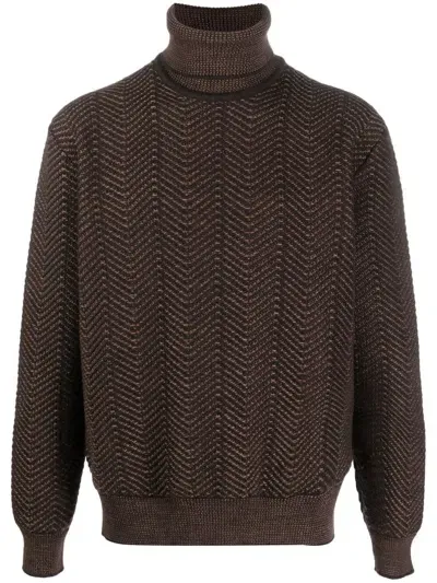 Zegna Roll-neck Knitted Sweater In Brown