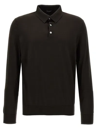 Zegna Silk Cashmere Shirt Polo In Brown