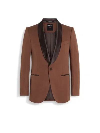 Zegna Silk-blend Blazer In Brown