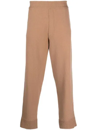 Zegna Straight-leg Fine-knit Trousers In Brown