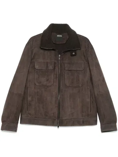 Zegna Suede Jacket In Brown