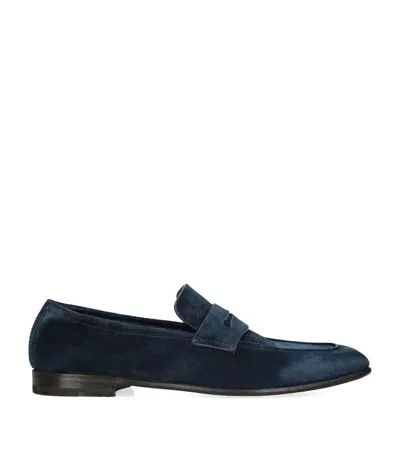 Zegna Suede L'asola Loafers In Blue