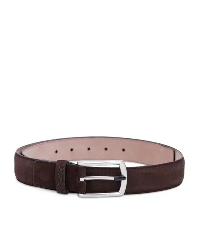 Zegna Suede Triple Stitch Belt In Brown