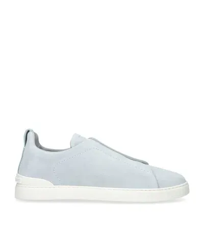 Zegna Suede Triple Stitch Sneakers In Blue