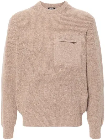 Zegna Fine-knit Cashmere Jumper In Brown