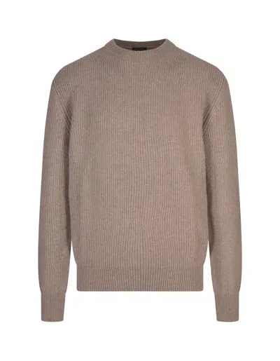 Zegna Taupe Oasi Cashmere Crew Neck Sweater In Brown