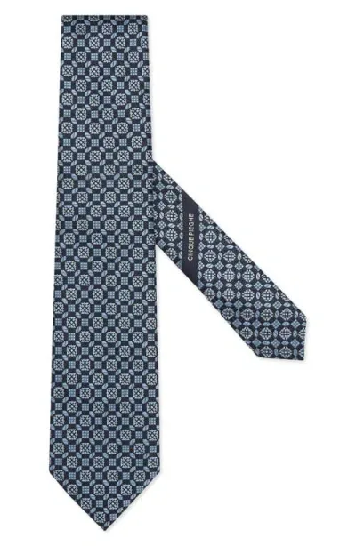 Zegna Ties 5 Pieghe Geometric Pattern Silk Tie In Blue