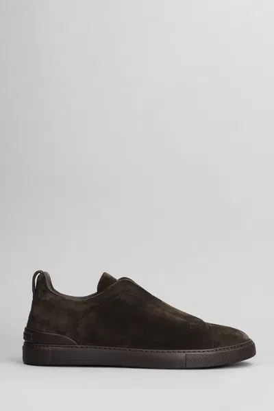 Zegna Triple Stich Sneakers In Brown Suede