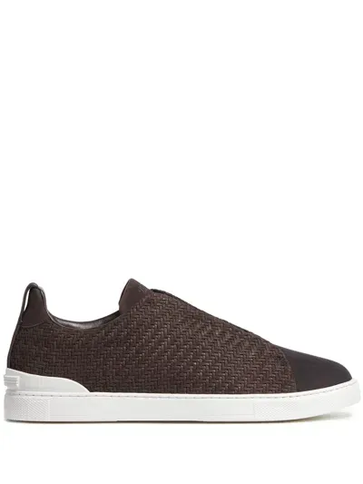 Zegna Triple Stitch Low Top Sneaker In Brown