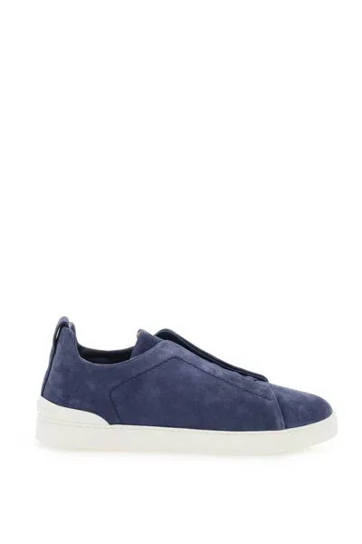 Zegna Triple Stitch Slip-on Sneakers In Blue